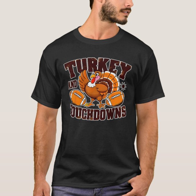 Camiseta Thanksgiving Turkey and Touchdowns Football Men Wo (Frente)