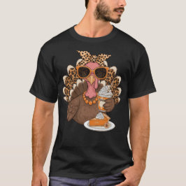 Camiseta Thanksgiving Turkey Drinking Coffee Leopard