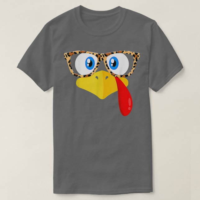 Camiseta Thanksgiving Turkey Face Leopard Print Glasses Wom (Frente do Design)