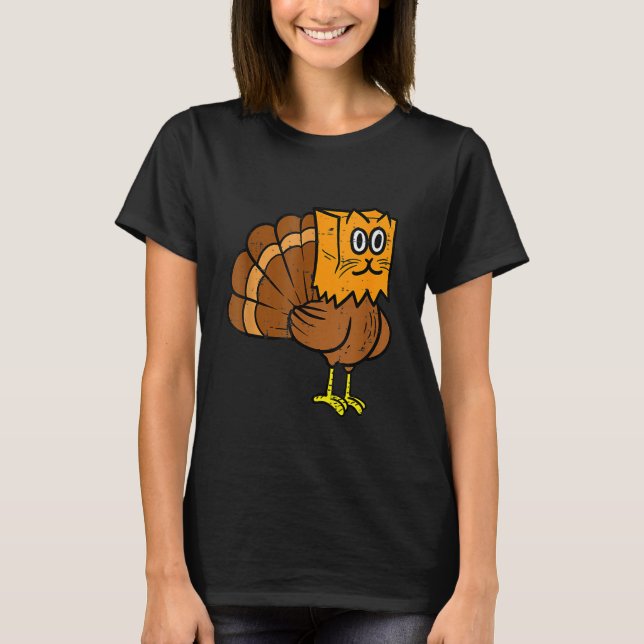 Camiseta Thanksgiving Turkey Fake Cat Meow  Cat Thanksgivin (Frente)
