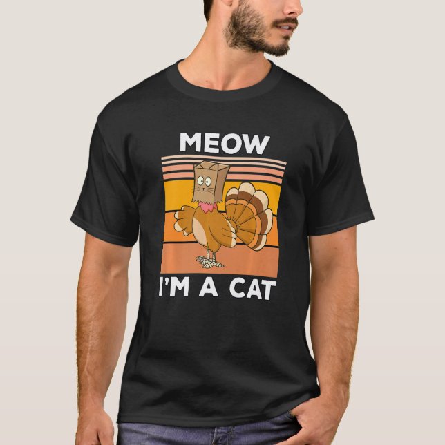 Camiseta Thanksgiving  Turkey Fake Cat Meow Kitty Cats (Frente)