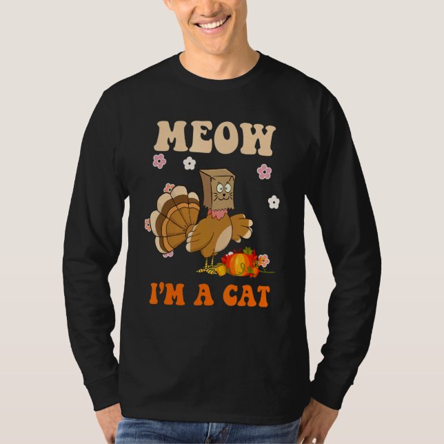 Camiseta Thanksgiving Turkey Fake Cat Retro Groovy Women Me (Frente)
