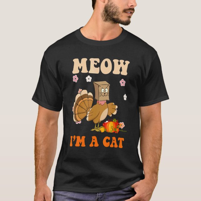 Camiseta Thanksgiving Turkey Fake Cat Retro Groovy Women Me (Frente)