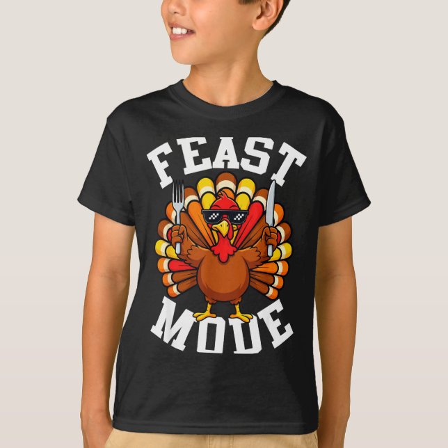 Camiseta Thanksgiving Turkey Feast Mode Funny Fall Men Wome (Frente)