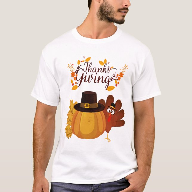 Camiseta Thanksgiving Turkey & Pumpkin T‑Shirt (Frente)
