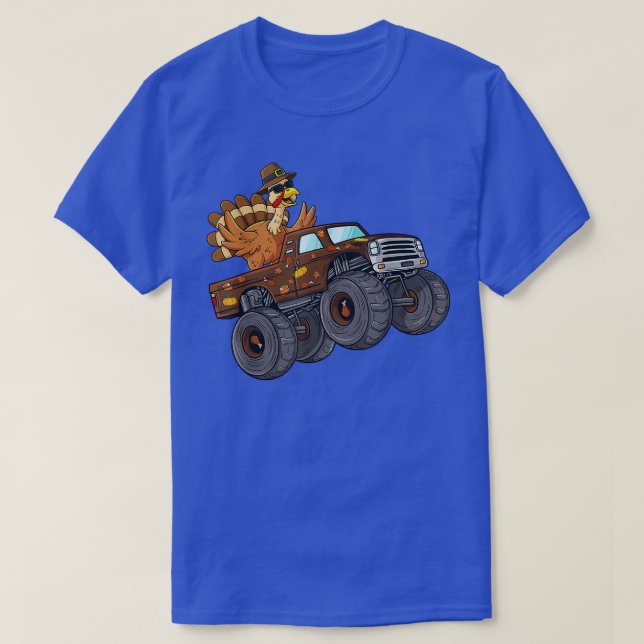 Camiseta Thanksgiving Turkey Riding Monster Truck Boys Kids (Frente do Design)