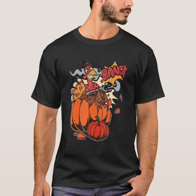 Camiseta Thanksgiving Turkey with Pumpkin Shotgun 1 (Frente)