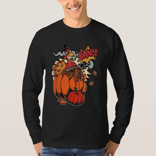 Camiseta Thanksgiving Turkey with Pumpkin Shotgun 1 (Frente)