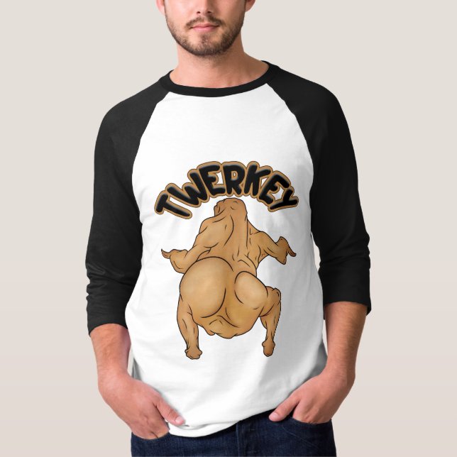 Camiseta Thanksgiving Twerkey 3/4 Sleeve Raglan T-Shirt (Frente)