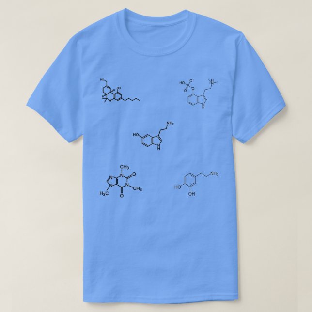 Camiseta THC Psilocybin Caffeine Serotonina Dopamina Molecu (Frente do Design)