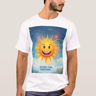 Camiseta The Best Year Starts Now! Smiling Sun & Fireworks
