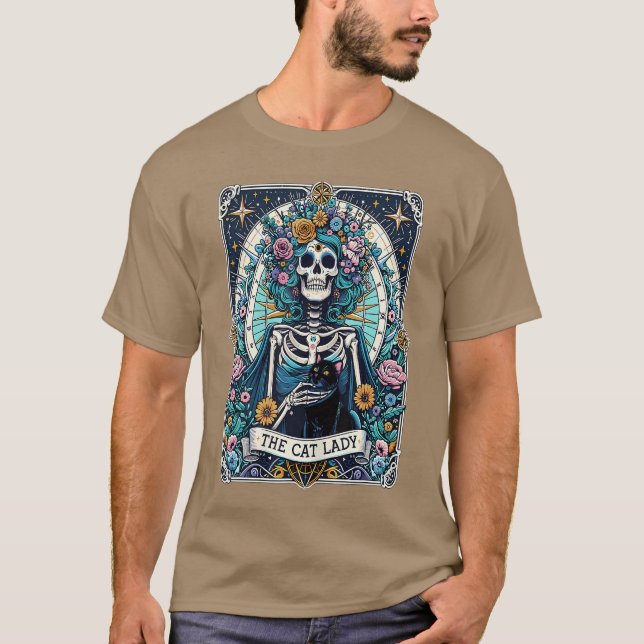 Camiseta The Cat Ladyarot Card Skeleton Cat Mom Cat Lover f (Frente)