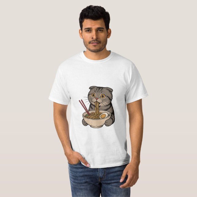 Camiseta  The Cozy Cat Slurping Noodles (Frente Completa)