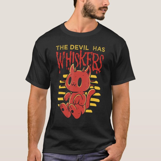 Camiseta The Devil Has Whiskers Demon Cat Halloween Holiday (Frente)