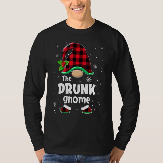 Camiseta The Drunk Gnome Buffalo Plaid Christmas Matching F (Frente)