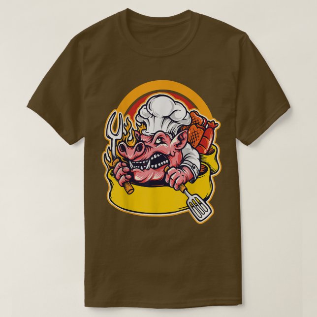 Camiseta The fast-food mascot Barbecue Pig Chef and Grill A (Frente do Design)