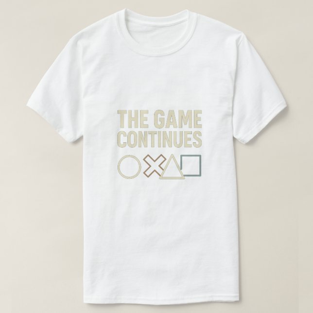 Camiseta The Game Continues - Play-Inspired Neon Symbols De (Frente do Design)