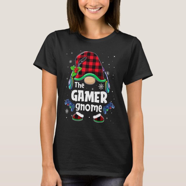 Camiseta The Gamer Gnome Buffalo Plaid Christmas Matching F (Frente)