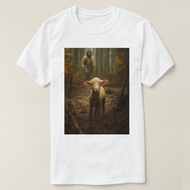 Camiseta The Good Shepherd and the Lost Lamb – Jesus & Lamb (Frente do Design)