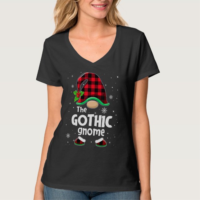 Camiseta The Gothic Gnome Buffalo Plaid Christmas Matching  (Frente)