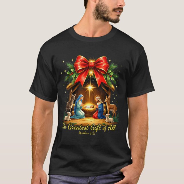 Camiseta The Greatest Gift Of All Nativity Christian Christ (Frente)