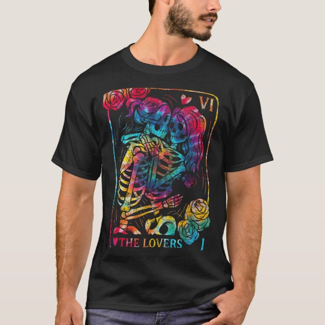 Camiseta The Lovers Tarot Card Gothic Occult Kissing Skelet (Frente)