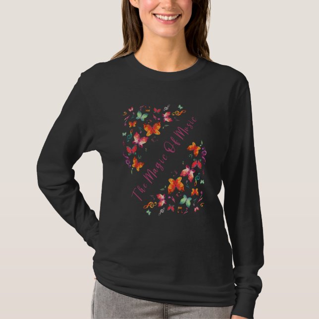 Camiseta The Magic Of Music Butterflies Music Notes Graphic (Frente)