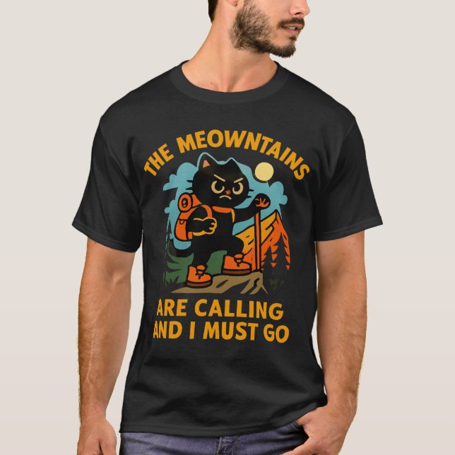 Camiseta The Meowntains Are Calling Hiking Camping Cat Love (Frente)
