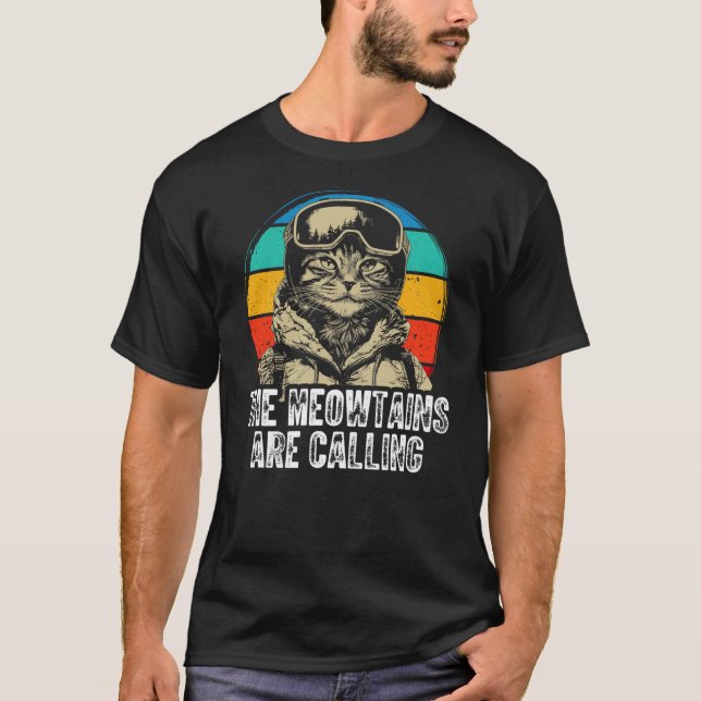 Camiseta The meowtains are calling Cat Snowboard Ski Kids M (Frente)