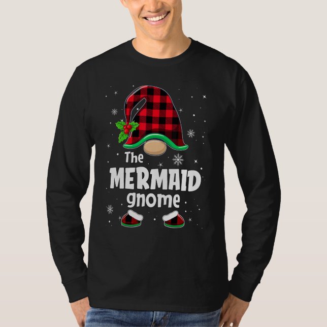 Camiseta The Mermaid Gnome Buffalo Plaid Christmas Matching (Frente)