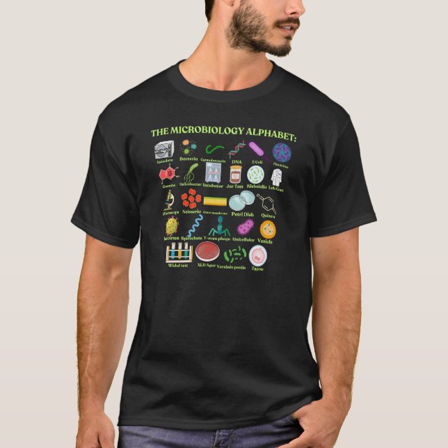 Camiseta The Microbiology Alphabet science and microbiology (Frente)