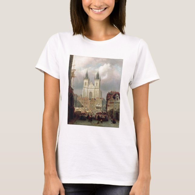 Camiseta The Old Market Place em Praga, 1881 (petróleo sobr (Frente)