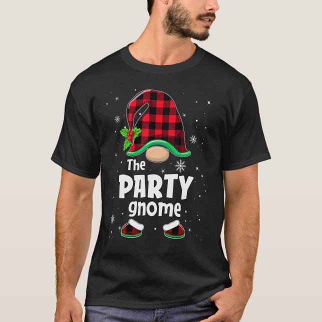 Camiseta The Party Gnome Buffalo Plaid Christmas Matching F (Frente)