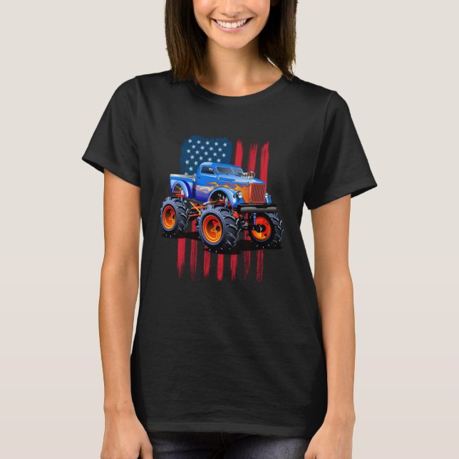 Camiseta The perfect American Flag Monster Truck's Rule (Frente)