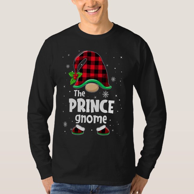 Camiseta The Prince Gnome Buffalo Plaid Christmas Matching  (Frente)