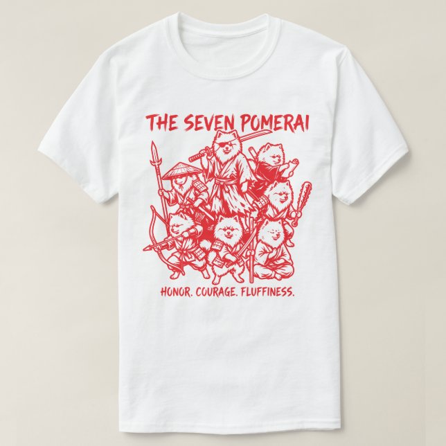 Camiseta The Seven Pomerai - Pomeranian Samurai Parody (Frente do Design)