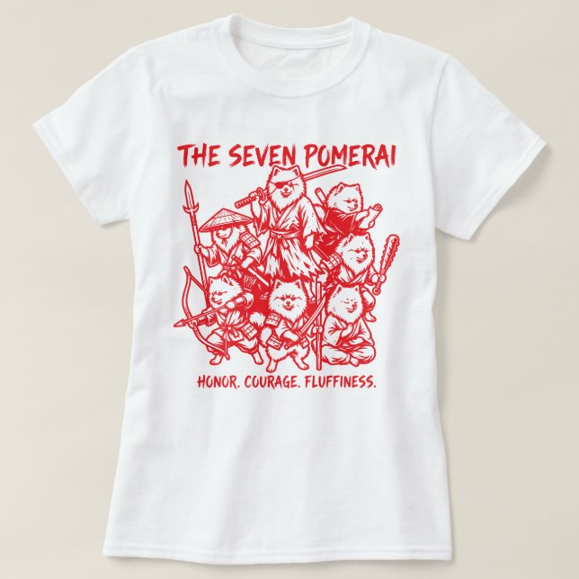 Camiseta The Seven Pomerai - Pomeranian Samurai Parody (Frente do Design)