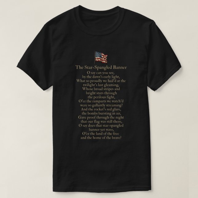 Camiseta The Star-Spangled Banner Lyrics  (Frente do Design)
