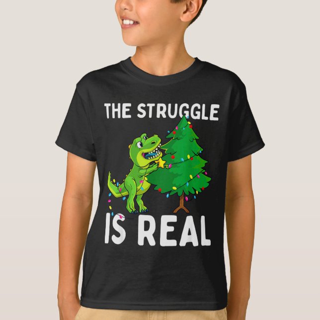 Camiseta The Struggle Is Real Dinosaur &amp; X-mas Tree Chr (Frente)