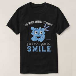 Camiseta "The World Unfolds Its Beauty" Blue Smiling Leaf