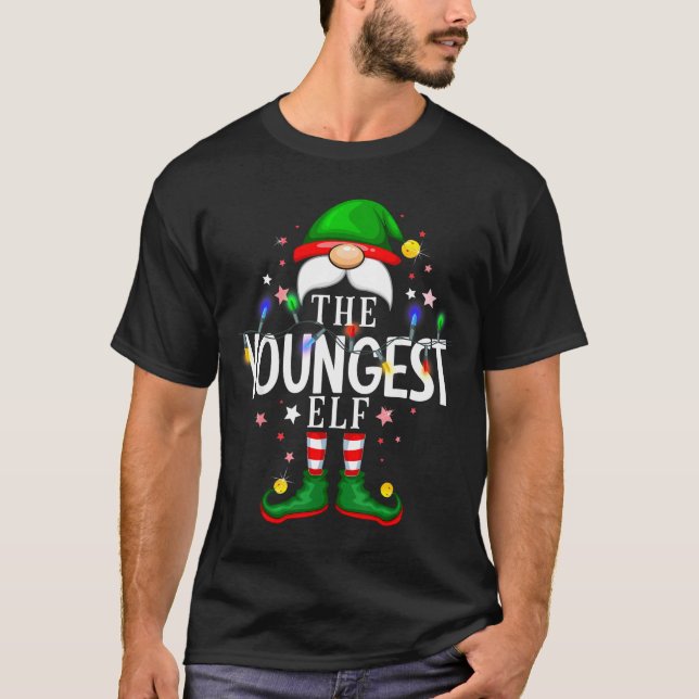 Camiseta The Youngest Elf Christmas Family Pajama Party  (Frente)