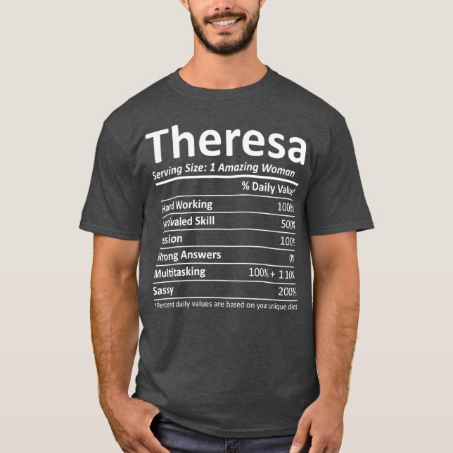 Camiseta THERESA Nome Personalizado Nutrição Nome Funny Gif (Frente)