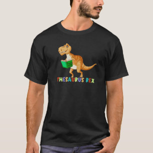 Camiseta Thesaurus Rex Lendo Trex Dino Primeiro Dia Da Esco