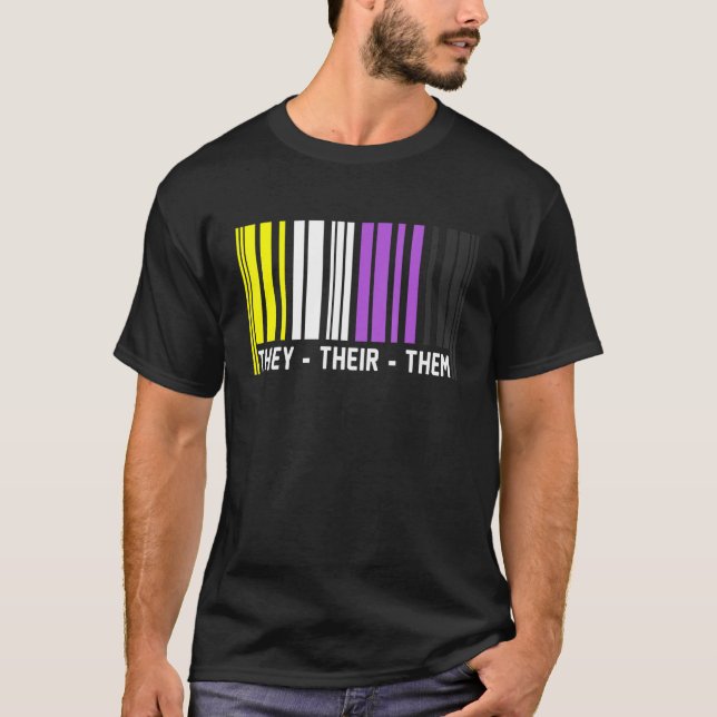 Camiseta They Their Them Barcode Non Binary Flag Agender Pr (Frente)