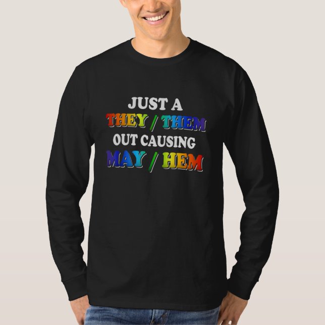 Camiseta TheyThem Causing MayHem   Nonbinary Enby Pride LGB (Frente)