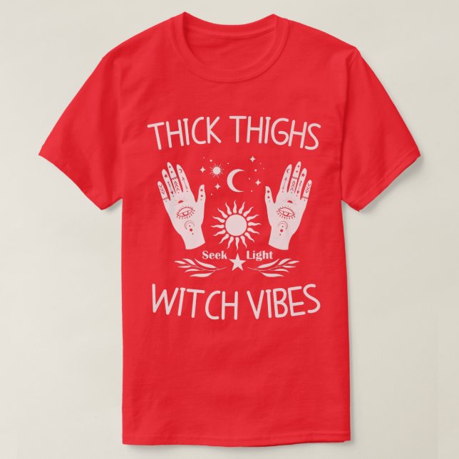 Camiseta Thick Thighs Witch Vibes Witchy Halloween  917  (Frente do Design)