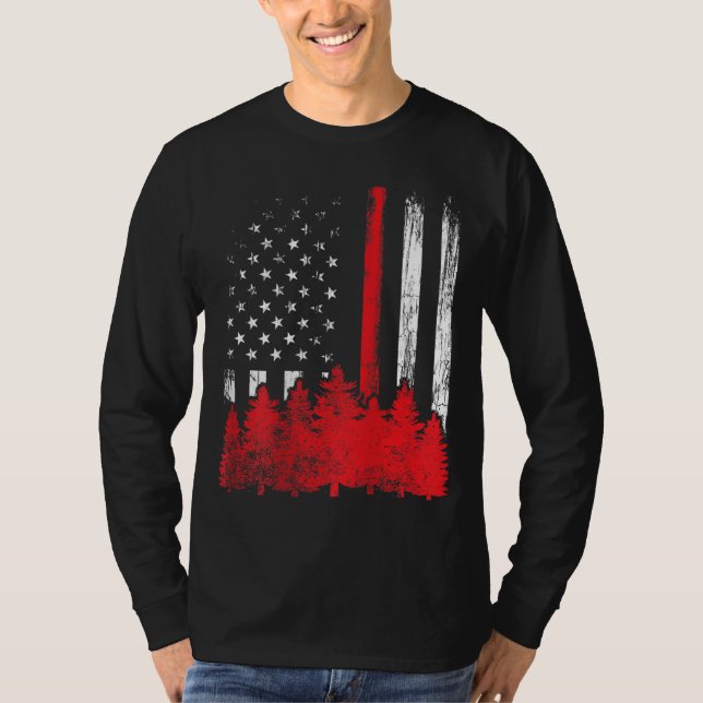 Camiseta Thin Red Line - Bandeira Americana Wildland Firefi (Frente)