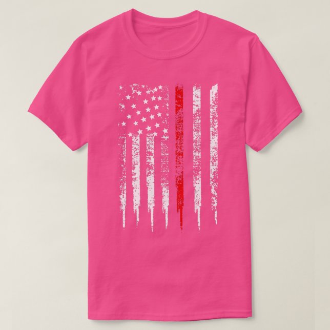 Camiseta Thin Red Line US Flag Gift. Bombeiro em Dificuldad (Frente do Design)