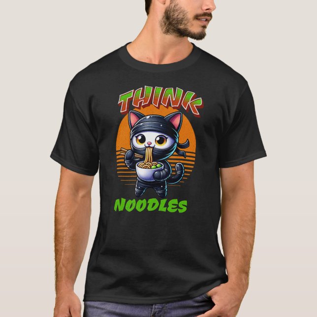 Camiseta Think Noodles mmm noodles Kawaii Ninja Cat Funny C (Frente)