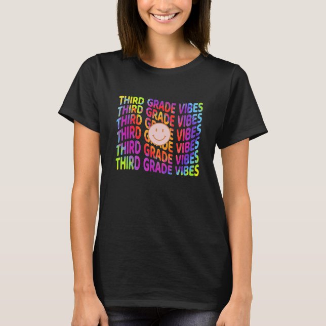 Camiseta Third Grade Vibes Retro 1st Day Of School 3rd Grad (Frente)